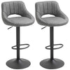 Bar Stools Set of 2, Swivel Counter Height Barstools with Adjustable Height and Cutout Back, Faux Leather Upholstered Bar Chairs with Round Metal Base and Footrest, Grey