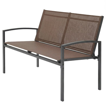 Outdoor Garden Bench, 44 in Metal Patio Garden Park Bench with Breathable Mesh Fabric, 484 lb Load Capacity, Dark Brown