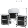 Aluminum Camping Kitchen, Portable Folding Camping Table with Fabric Cupboards, Windshield, Bag for BBQ, Picnic, Grey