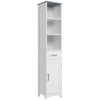 Tall Bathroom Storage Cabinet, Slim Bathroom Cabinet with 3 Tier Shelf, Drawer, Door, Freestanding Linen Tower, White