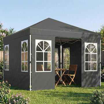 9.6 x 9.6 ft Pop Up Canopy Tent with 4 Sidewalls, UPF 50+ 1-Button Push Easy Setup Outdoor Instant Canopy, Dark Grey