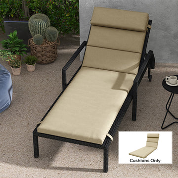 Patio Chaise Lounge Chair Cushion Replacement Sun Lounger Pads with Headrest and Ties, Beige