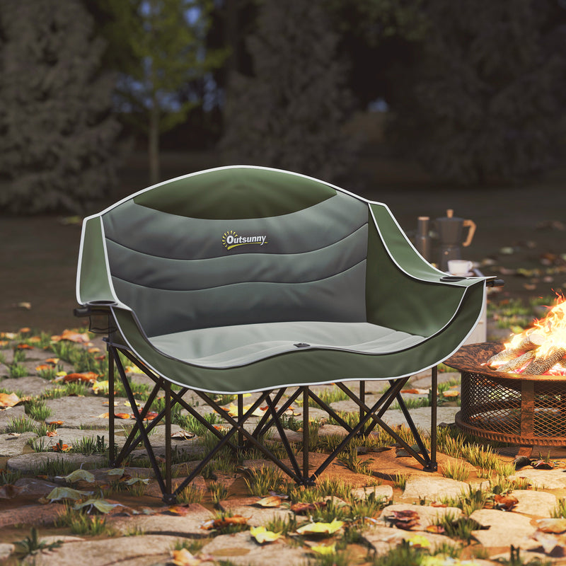 Portable Camp Chair, Double Camping Chair with Cup Holders and Carry Bag, Support 551 lbs, Dark Green