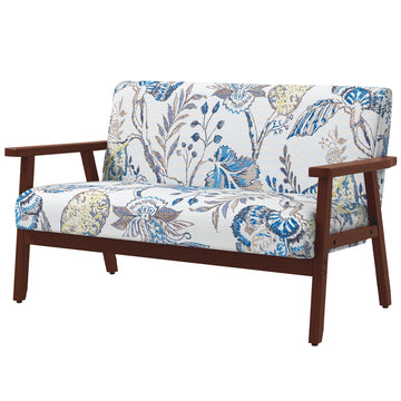 Compact Loveseat Sofa Couch Linen Fabric Double Seat Sofa with Rubber Wood Legs, Multi Colour