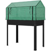 Raised Garden Bed Planter with PE Greenhouse Cover, Elevated Garden Bed Box with Drainage Hole for Flowers, Black
