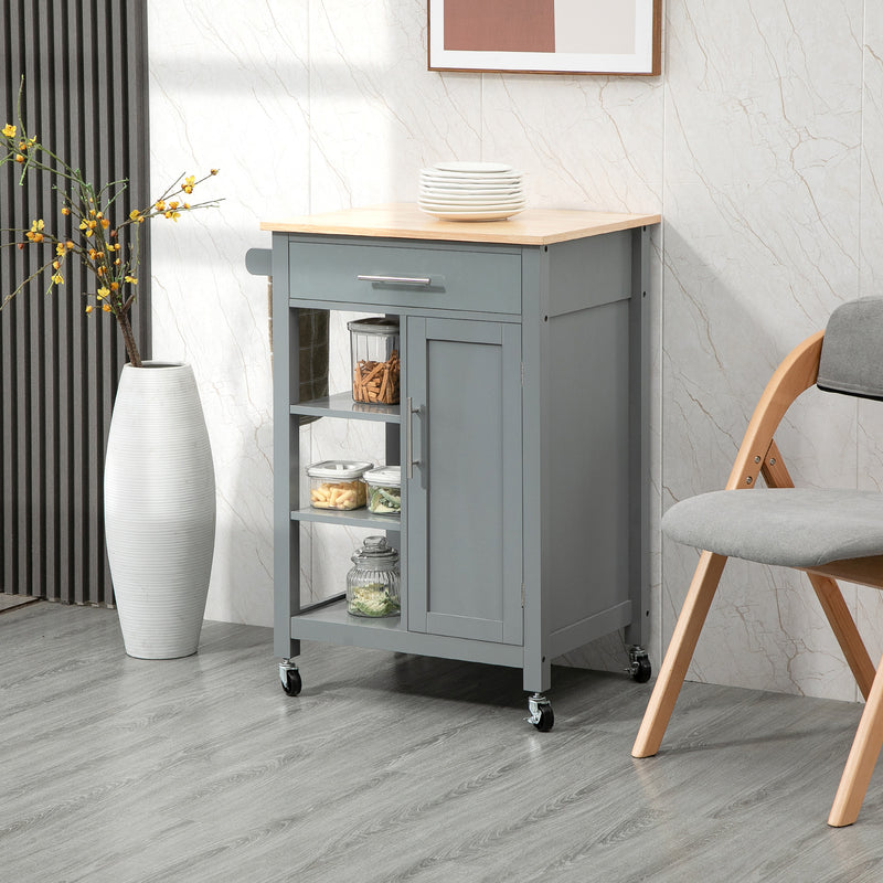 Kitchen Island, Compact Kitchen Cart on Wheels with Open Shelf & Storage Drawer for Dining Room, Kitchen, White