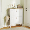Narrow Shoe Cabinet with 2 Flip Drawers, Adjustable Shelves for Entryway, Holds 10-14 Pairs, White