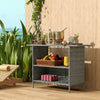 Wicker Outdoor Bar Table, PE Rattan Bar Height Patio Table with 2 Shelves, Steel Frame for Garden, Backyard