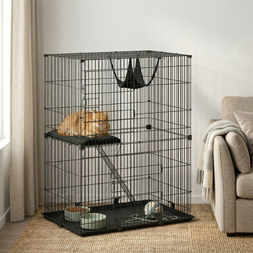 2-Tier Cat Cage Indoor, Detachable Metal Wire Kennel with Hammock, Platform, Tray and Cushion for 1-2 Kittens