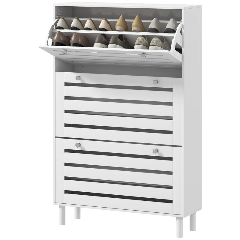 Narrow Shoe Storage Cabinet, 3 Flip Drawers, Adjustable Shelves, 18-24 Pairs Capacity, White