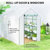 Walk-in Greenhouse with 3 Tier, Garden Plant Growhouse with Roll-up Door and Mesh Windows, 140 x 213 x 190 cm, White