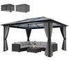 10' x 12' Hardtop Gazebo Canopy with Polycarbonate Roof, Aluminum Frame, Netting, Curtains and Ceiling Hook, Charcoal Grey