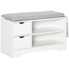 Upholstered Shoe Storage Bench w/ Seat, Entrance Bench w/ Drawer Open Shelves and Pocket for Hallway, White