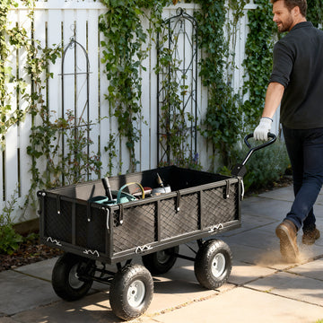 Steel Garden Cart, Utility Wagon Cart with Removable Liner, Quick-Release Sides, 10