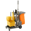 Commercial Janitorial Cart with 3 Tier Shelves, Cleaning Cart with Rubbish Bag and Mop Mount for Hotel Restaurant, Grey