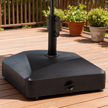 Filled Patio Umbrella Base with Wheels, 132 lb Heavy Duty Market Umbrella Stand for Outdoor, Garden, Backyard, Black