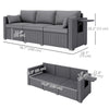 3 Seater Wicker Patio Sofa with Side Trays, Outdoor Couch with 6