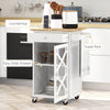 Kitchen Cart on Wheels, Rolling Kitchen Island with Drawer, Glass Door, Towel Rack and Adjustable Shelf, White
