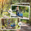 2-in-1 Bike Trailer for Kids, Foldable 2-Seat Baby Stroller with 5-Point Harness, Rubber Wheels, Storage Bag, Blue