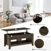 Lift Top Coffee Table with Hidden Storage Compartment and Open Shelves, Lift Tabletop Pop-Up Center Table for Living Room, Dark Walunt