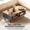 Coffee Table with Storage, Nordic Side Table with Fluted Tambour Sliding Doors and Steel Legs for Living Room, Oak