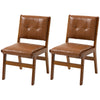 Set of 2 Kitchen Chairs, Button Tufted PU Leather Upholstered Dining Chairs with Rubberwood Legs for Dining Room, Brown