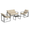 4 Piece Outdoor Furniture Set, Patio Conversation Set with Tempered Glass Table, Loveseat, 2 Chairs and Cushions, Beige