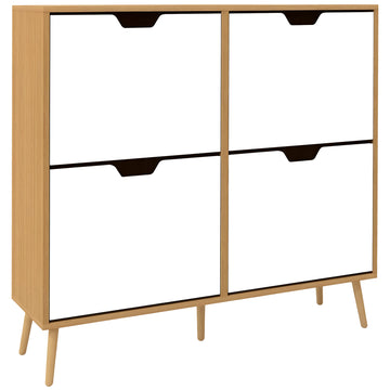 Meuble de rangement pour chaussures avec 4 tiroirs basculants et étagère ajustable, pour 8-16 paires de chaussures, naturel