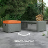 6 Pieces Patio Furniture with Cushions, PE Wicker Sectional Furniture Conversation Set with a 3-Seat Sofa, 2 Recliner Chairs, 2 Footstools, Table, Orange
