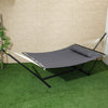 2 Person Hammock Quilted Double Hammock with Stand Pillow Spreader Bars for Outdoor Camping Beach, Dark Grey