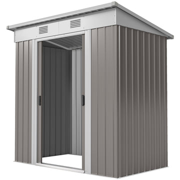 7' x 4' Outdoor Storage Shed, Metal Garden Tool Storage House Organizer with Lockable Sliding Doors and Vents for Backyard Patio Lawn, Light Grey