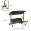 3 Seat Outdoor Swing Chair Steel Swing Bench Porch Swing With Adjustable Canopy, Coffee Tables and Cushion for Patio Garden, Dark
