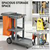 Commercial Janitorial Cart with 3 Tier Shelves, Cleaning Cart with Rubbish Bag and Mop Mount for Hotel Restaurant, Grey