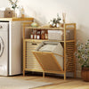 Tilt Out Laundry Hamper, Bamboo Laundry Cabinet with 2 Removable Baskets and 2-Tier Shelves for Laundry Room, Natural