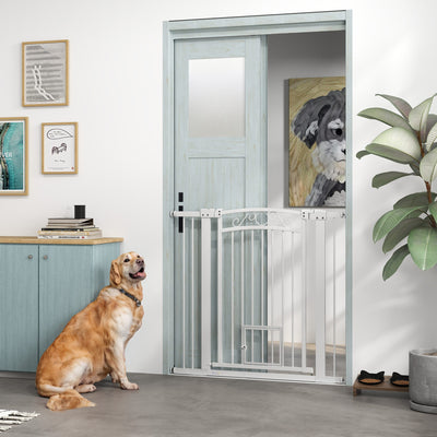Dog Gate, Walk Through Pet Gate w/ Small Pet Door, Auto Close, for Doorways, House, Stair, 30