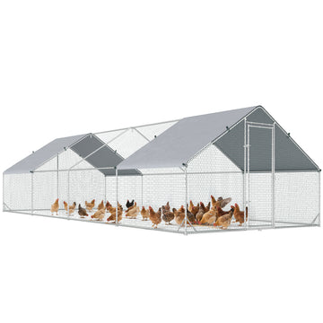 9.8' x 26.2' x 6.6' Chicken Coop Cage, Outdoor Hen House w/Cover & Lockable Door