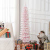 5ft Snow-Flocked Artificial Christmas Tree, Slim Pencil Xmas Tree with 301 Realistic Branches, Metal Base, Pink