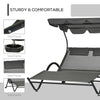 Outdoor Patio Chaise Lounge Chair, Patio Sun Lounger w/ Sunshade Roof, for Two People with Wheels and Breathable Sling Mesh Bed, Pillows, Dark Gray