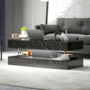 Coffee Table with Adjustable LED Lights, Center Table with 2 Drawers, Open Shelf, Remote, High Gloss Marble-Effect Black