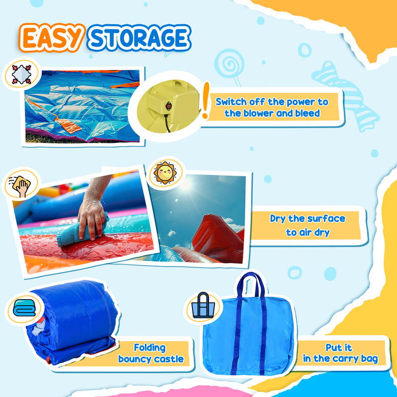Kids 5 in 1 Inflatable Bounce Castle House, Trampoline Water Slide Pool Climbing Wall with Inflator for Kids Age 3-12 Summer 12.4' x 10.5' x 6.9' - Multi-color