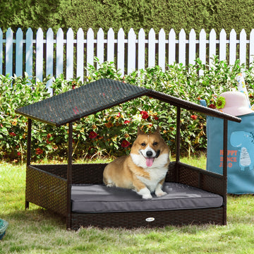 Wicker Pet House Dog Bed for Indoor/Outdoor Rattan Furniture with Cushion