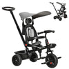 Qaba Tricycle for Toddler 4 in 1 Kids Trike with Reversible Adjustable Seat, Baby Push Bike with Removable Handle, Flat Canopy, Belt Storage Brake Clutch for 1-5 Years, Grey