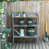 Outdoor Garden Wooden Potting Bench Work Station Table Tool Storage Shelf w/ Hooks, Grey