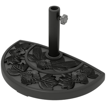 21 lbs Resin Half Umbrella Base, Concrete Half Umbrella Stand Outdoor Umbrella Base with Flower-Leaf Design, Patio Umbrella Stand for Outdoor Lawn Poolside, Black