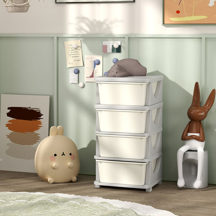 4 Tier Kids Toy Organizer and Storage Bins with 4 Plastic Drawers, Cream White