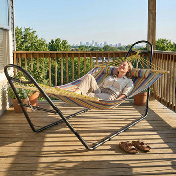 Hammock with Stand, Heavy Duty Camping Hammock with Detachable Pillow and Spreader Bar, 264 lbs Capacity, Multicolor