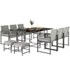 11 Pieces Wicker Patio Dining Set, Rattan Outdoor Furniture Set with 6 Armchairs, 4 Stools, Light Grey