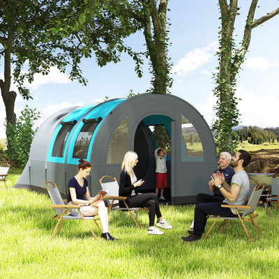 5-6 Person Camping Tent with Living Room and Bedroom, 3000mm Waterproof Tunnel Large Family Tent, Grey and Blue