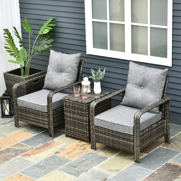3 Pieces Wicker Patio Furniture Set, Rattan Bistro Set with Storage Coffee Table and Thickened Cushions, Outdoor Conversation Set for Garden, Porch, Balcony