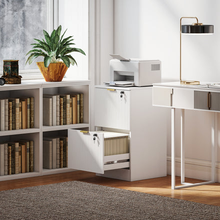 Lockable Filing Cabinet with 4 Fluted Drawers, File Cabinet with Adjustable Hanging Rails for A4 Letter Files